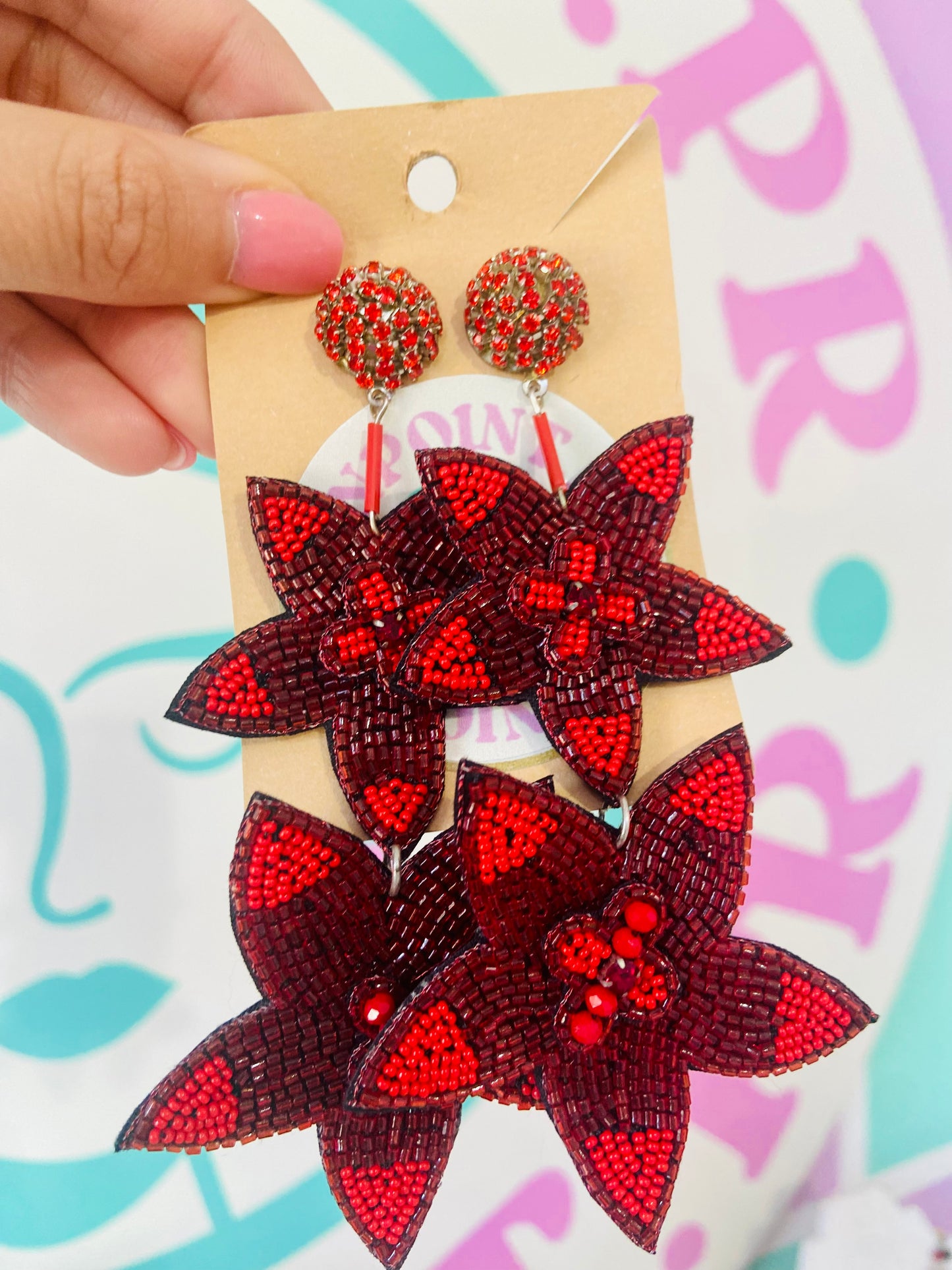ARETES FLORES ROJAS