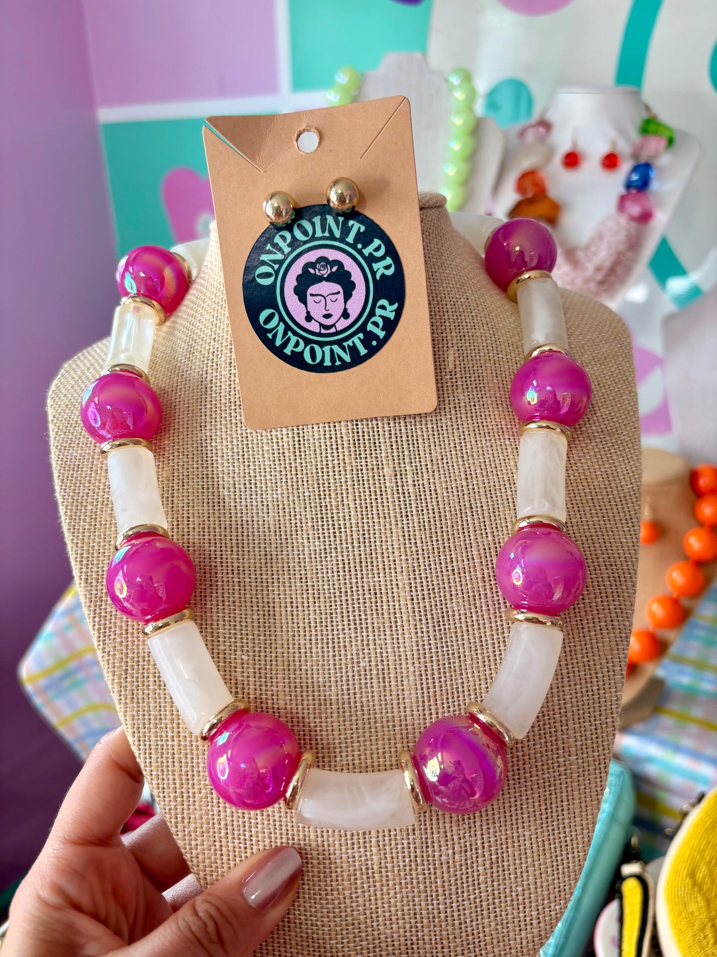 SET COLLAR Y ARETES BUBBLES 🫧 MARMOLEADO Y ROSA