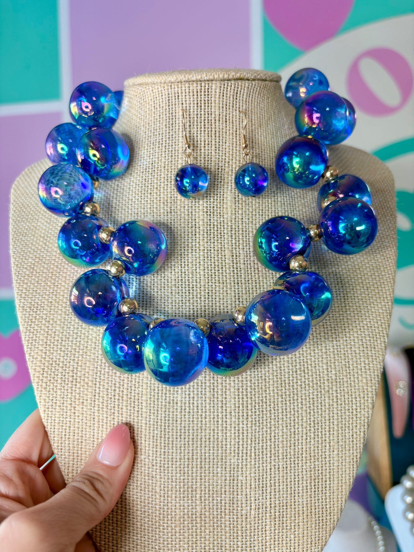 SET DE ARETES Y COLLAR BUBBLES AZUL 🫧