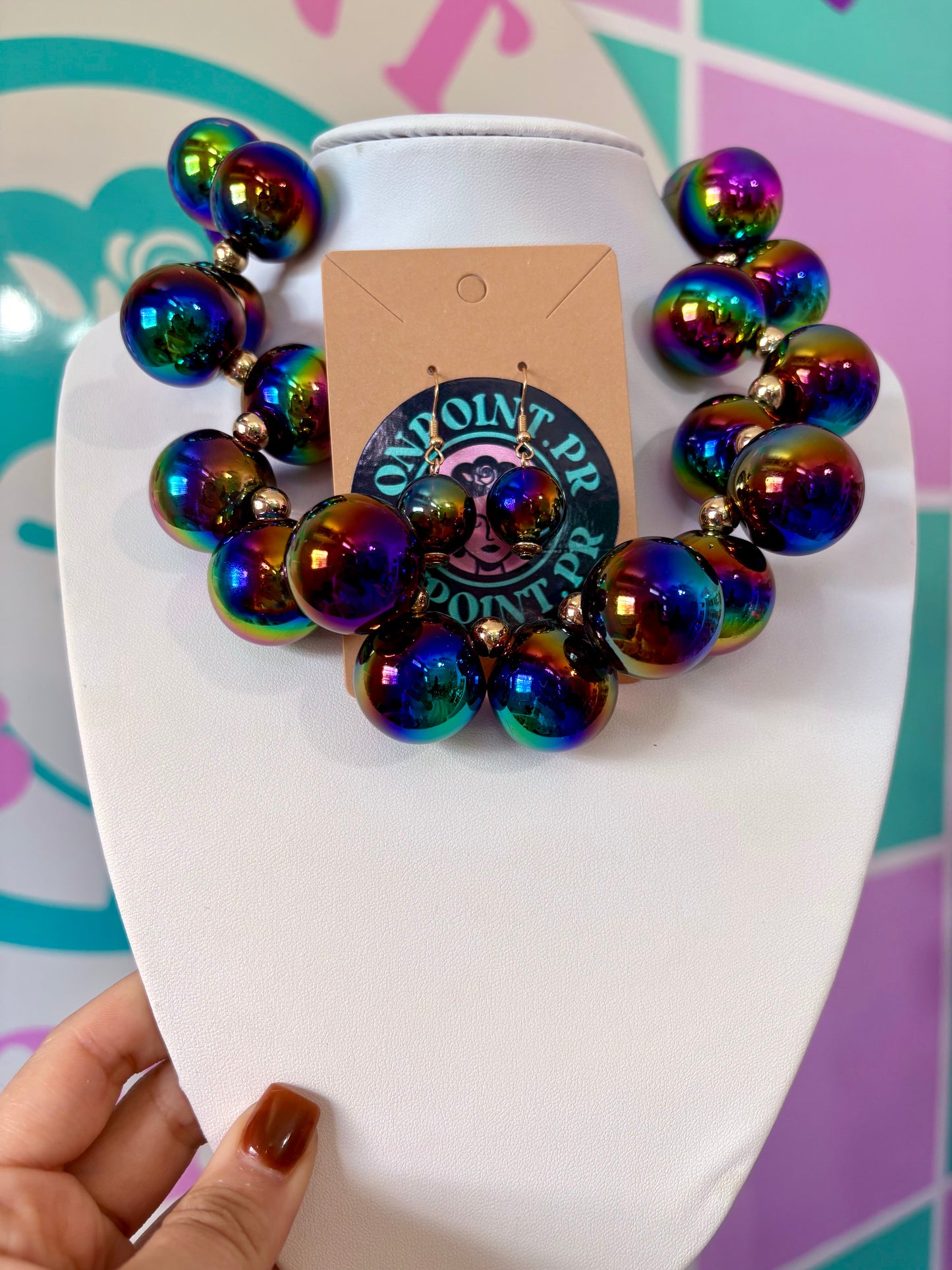 COLLAR Y ARETES BUBBLES NEGRO