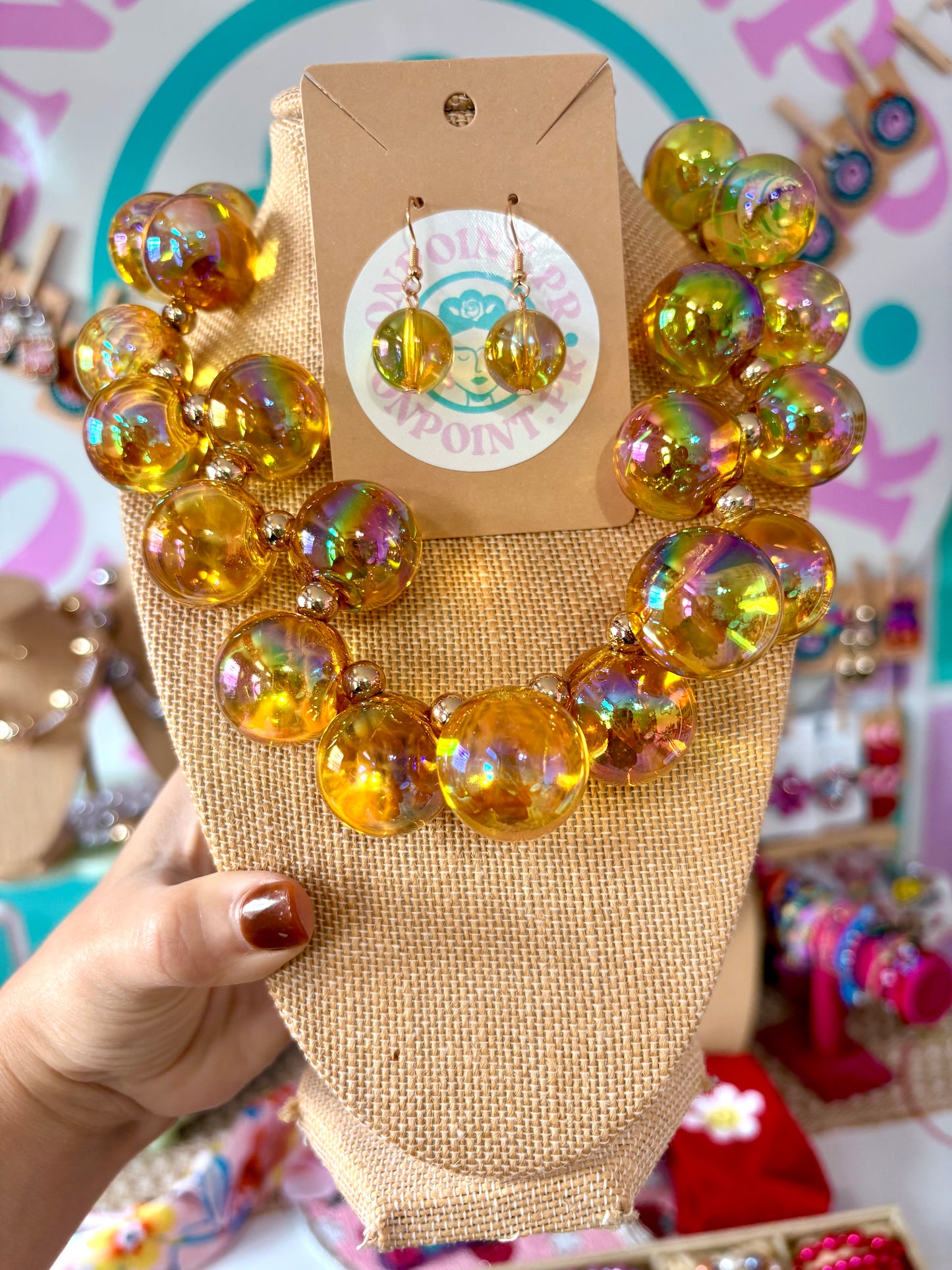 SET DE ARETES Y COLLAR BUBBLES 🫧 AMARILLO