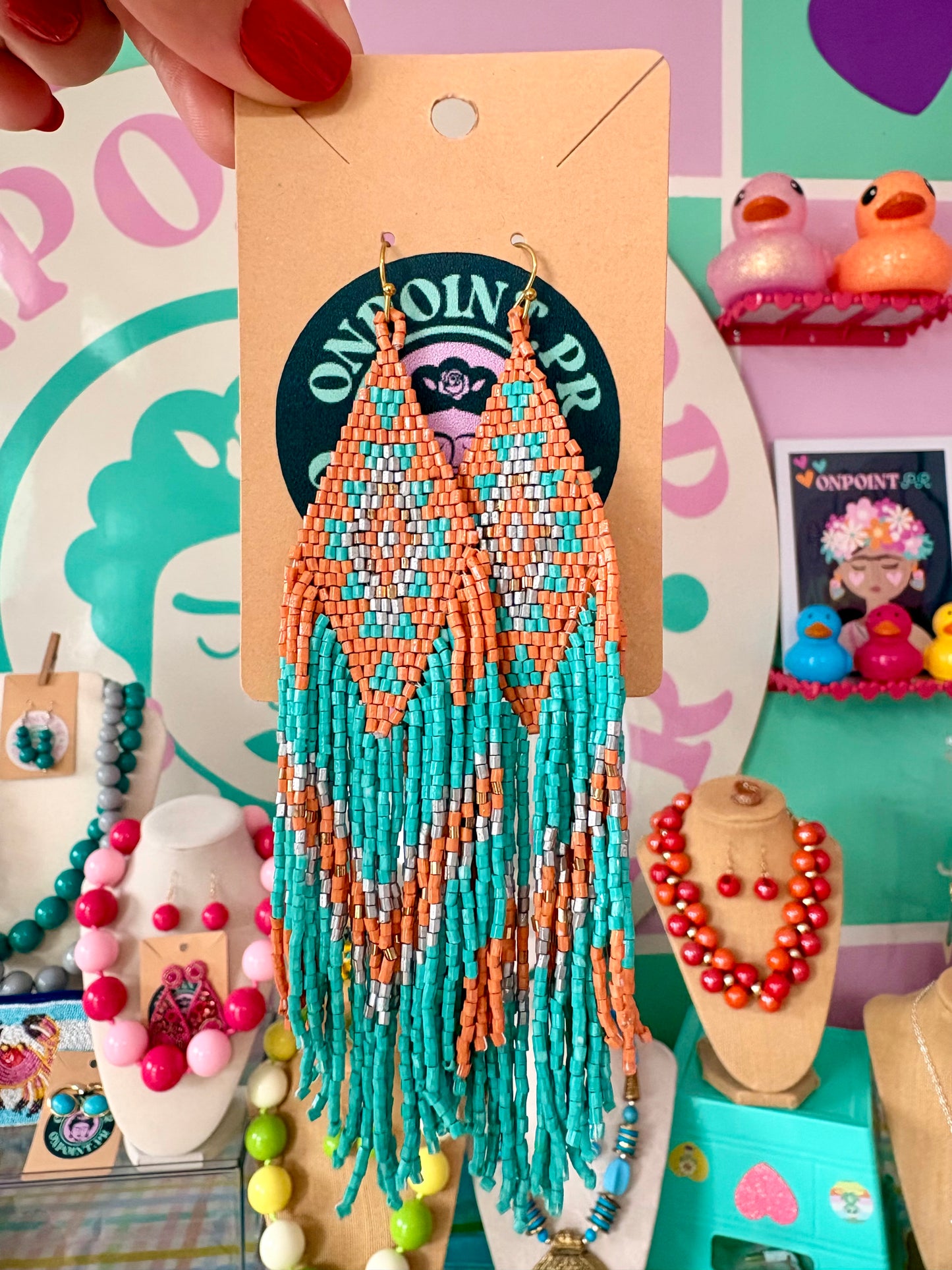 ARETES BOHO TURQUESA Y NARANJA