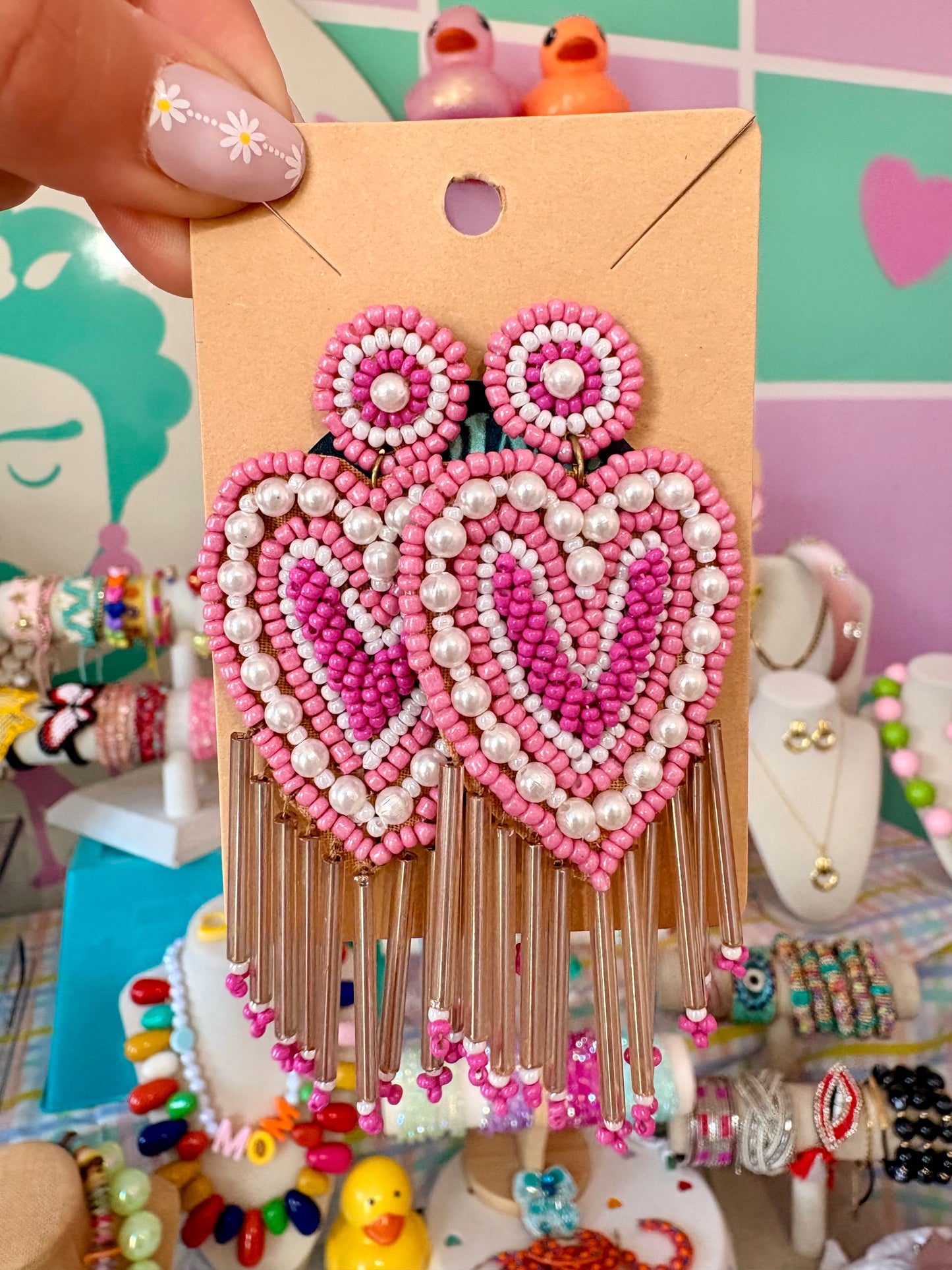 ARETES CORAZÓN ROSADO