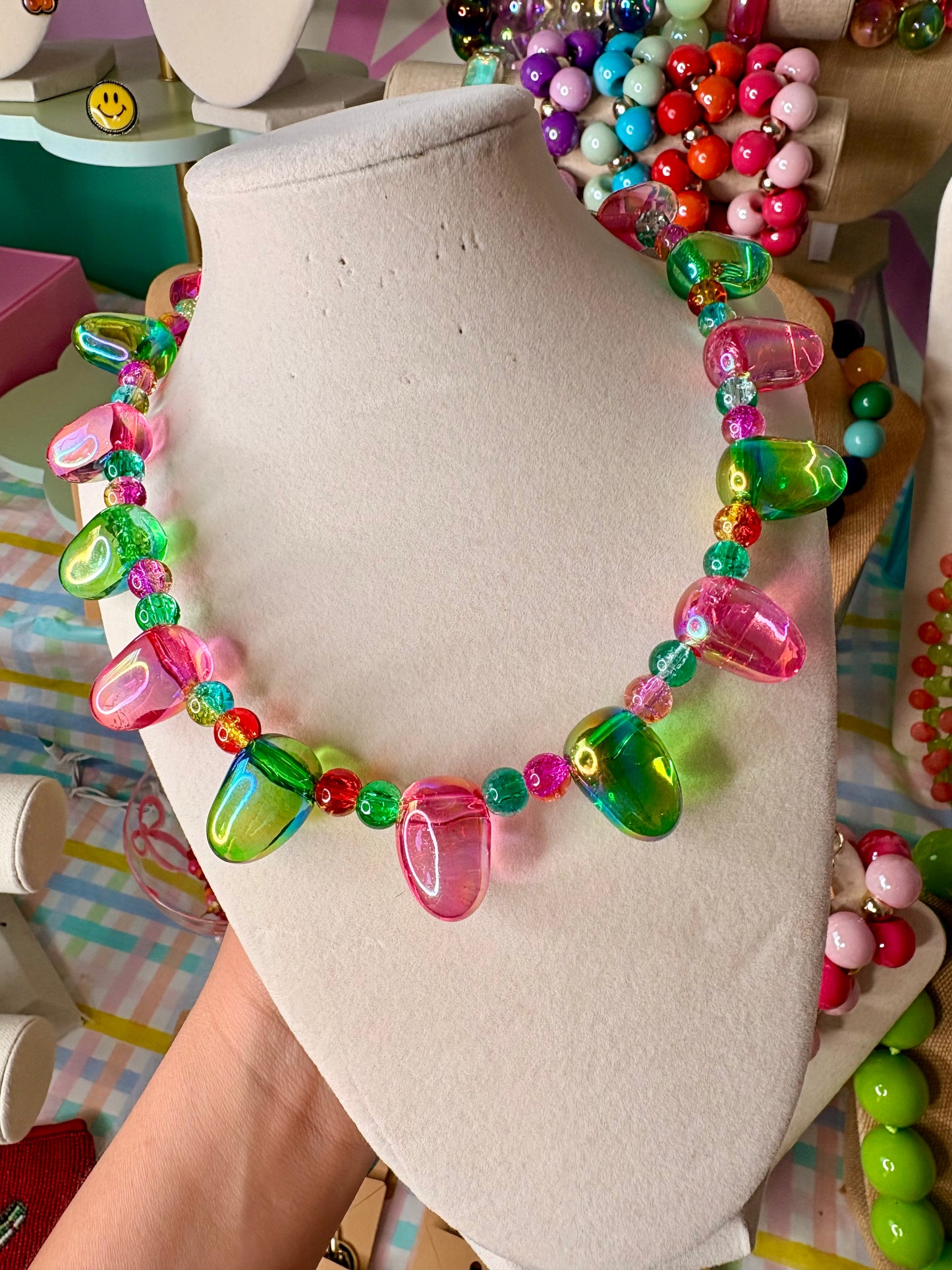 COLLAR ELÁSTICO VERDE Y ROSA