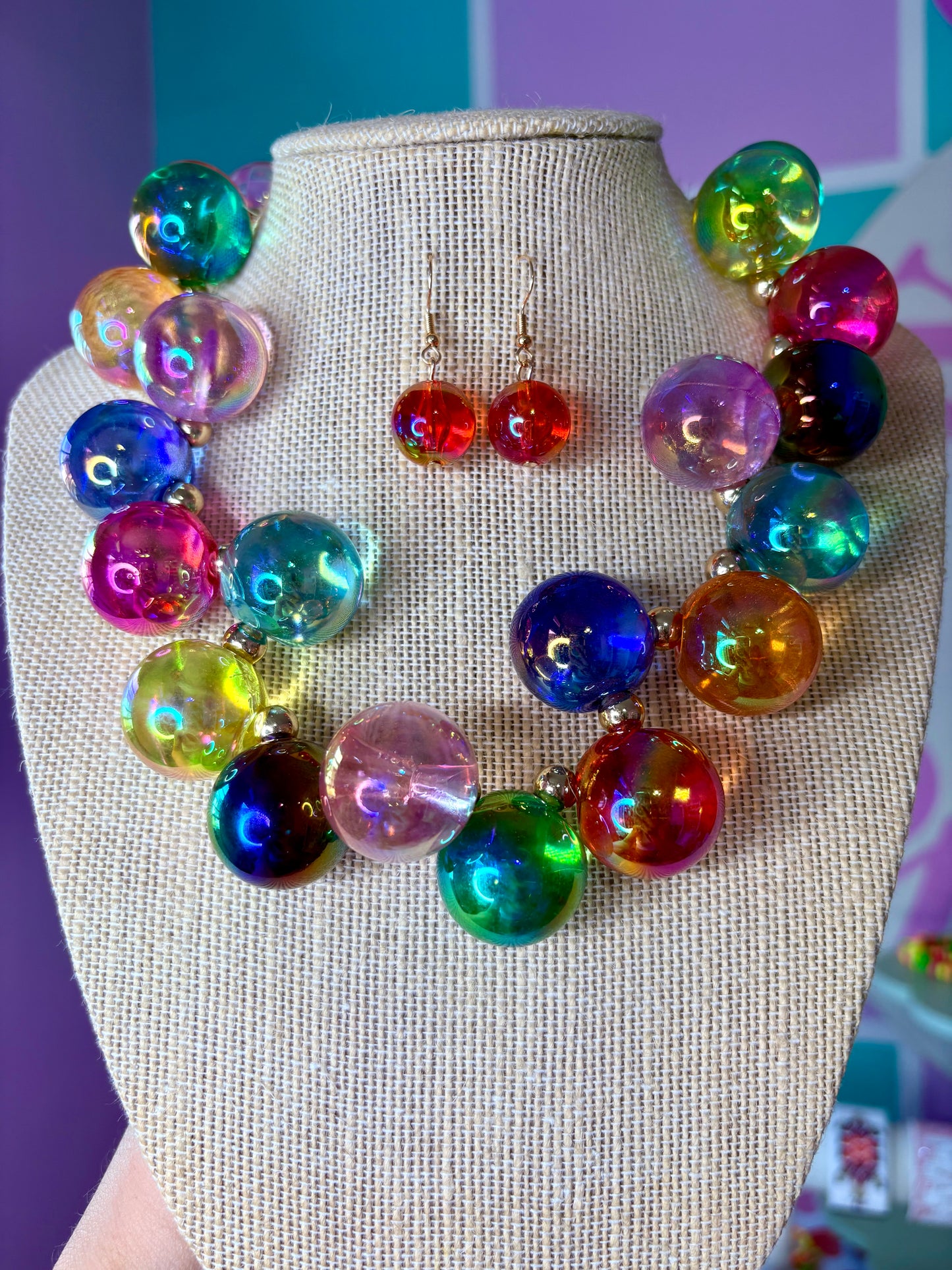 SET ARETES Y COLLAR DE COLORES BUBBLES 🫧
