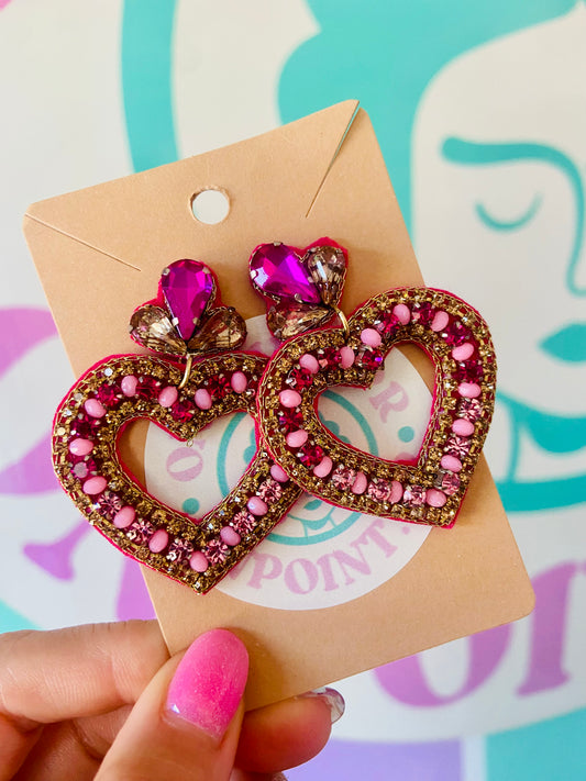 ARETES 💘 CORAZÓN EN PEDRERÍA