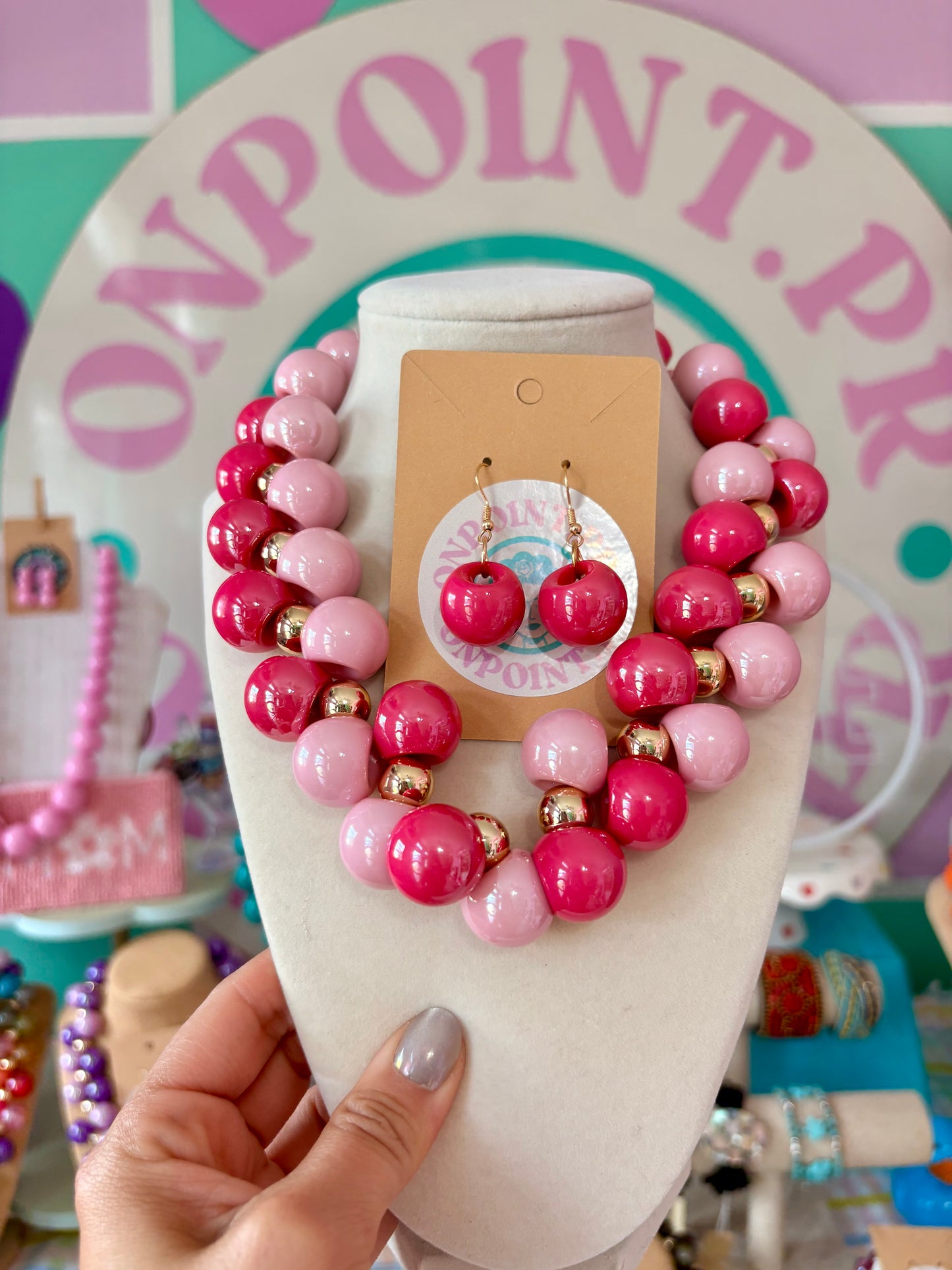 SET ARETES Y COLLAR MINI BUBBLES  🫧 ROSADO