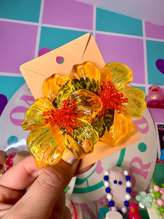 STUDS FLOR AMARILLA CON BEADS NARANJA