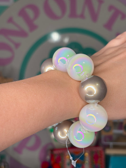 PULSERA ELÁSTICA BUBBLE 🫧 BLANCO Y SILVER