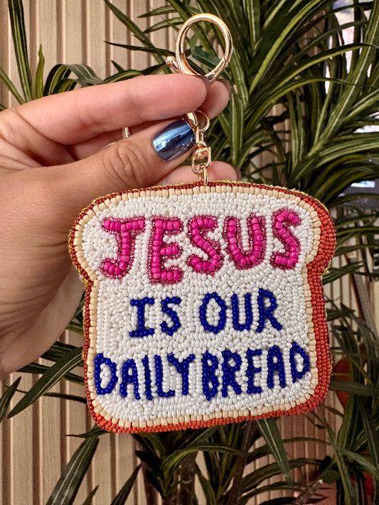 LLAVERO BAG CHARM EN BEADS JESUS IS OUR DAILY BREAD