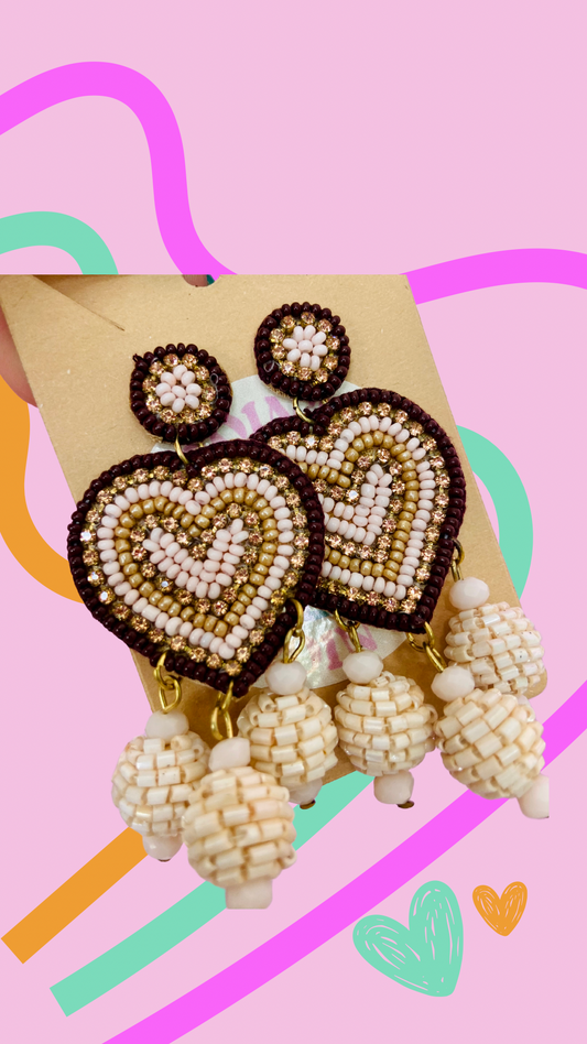 ARETES CORAZÓN CREMA INDIA 🇮🇳