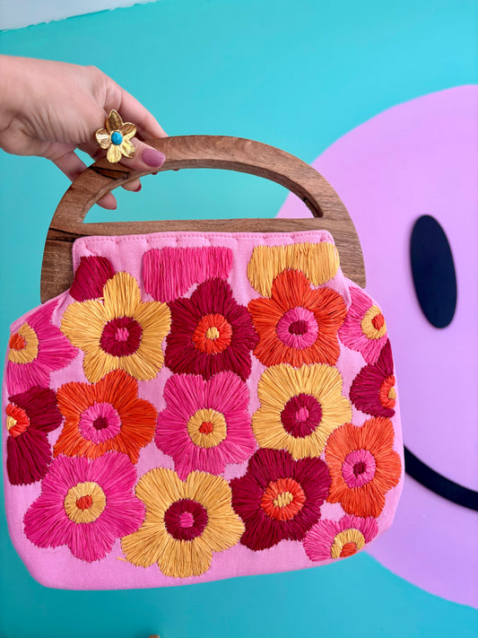 CARTERA FLORAL 🌺 CON MADERA