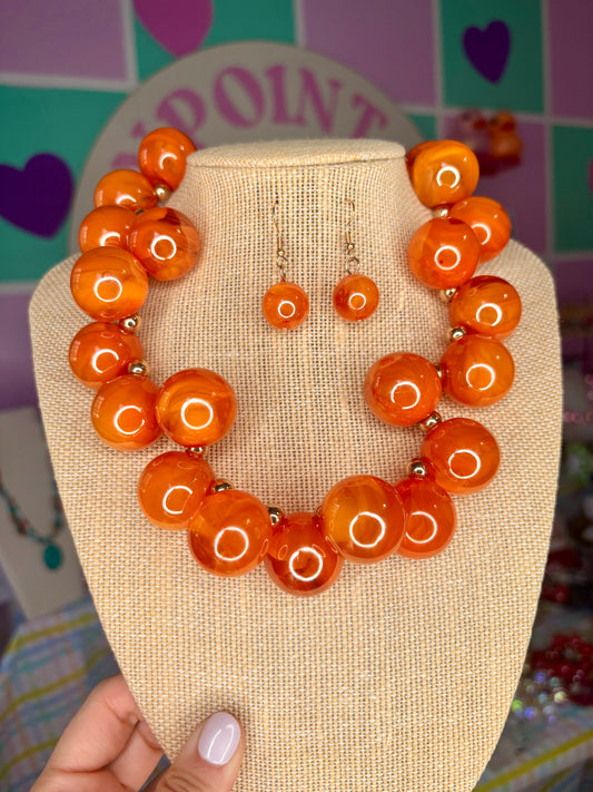 SET ARETES Y COLLAR BUBBLES ANARANJADOS