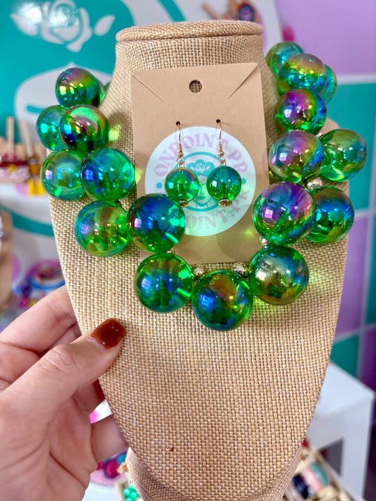 COLLAR Y ARETES BUBBLES VERDE