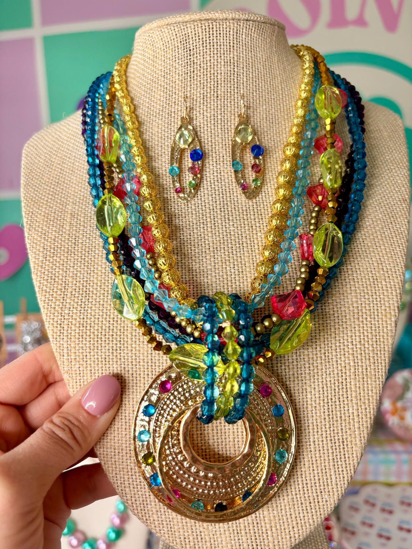 SET ARETES Y COLLAR GLAM CON EXTENSOR