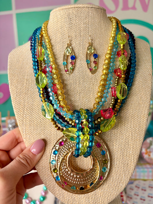 SET ARETES Y COLLAR GLAM CON EXTENSOR