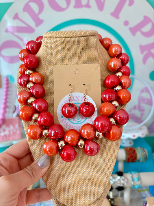 SET ARETES Y COLLAR MINI BUBBLES 🫧 ROJO Y NARANJA