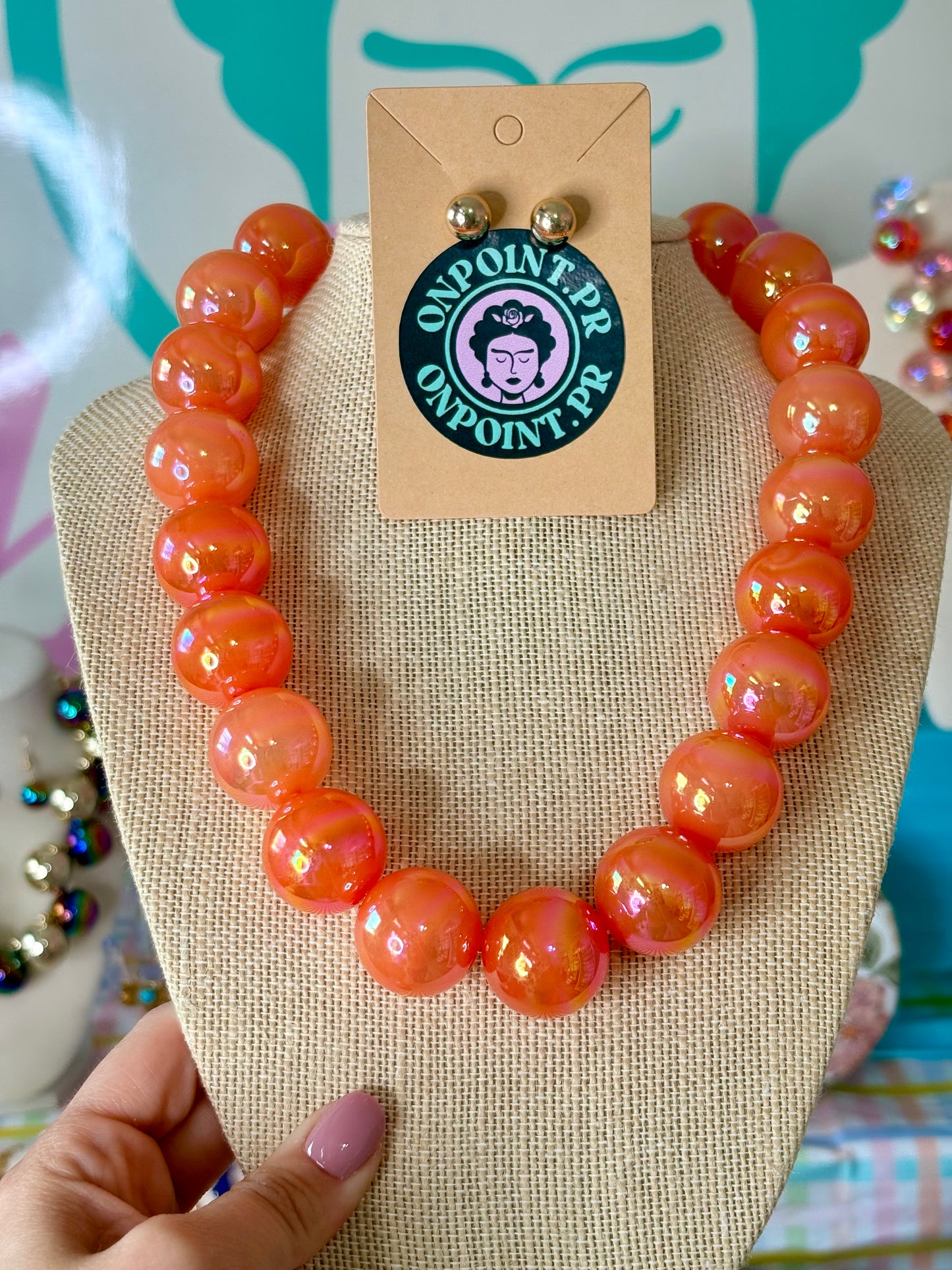 SET ARETES Y COLLAR BUBBLES 🫧 NARANJA