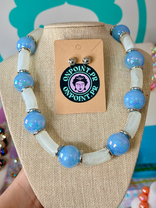 SET ARETES Y COLLAR BUBBLES 🫧 BABY BLUE