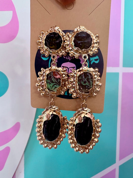 ARETES NEGRO PEDRERÍA