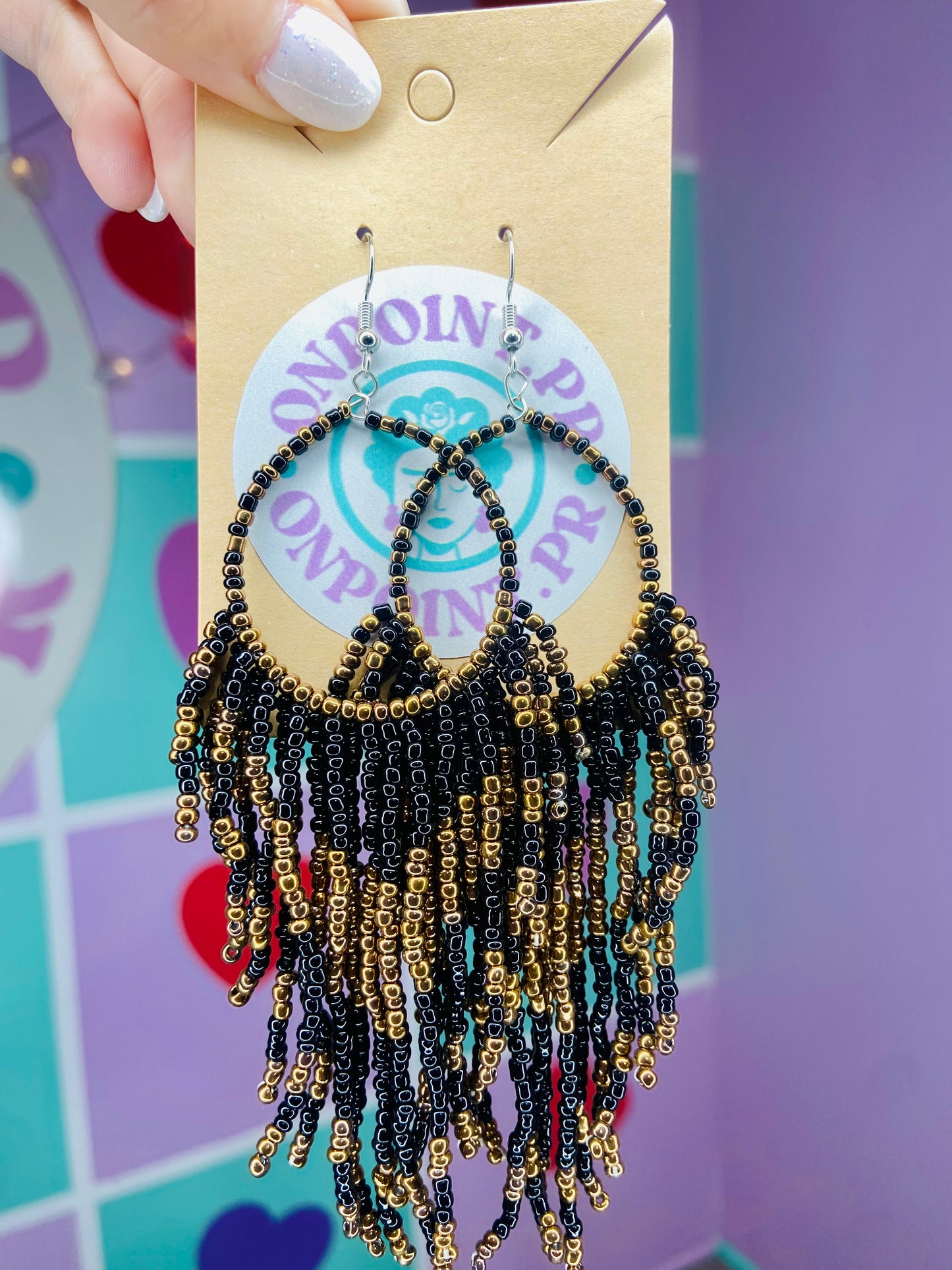 ARETES BOHO NEGROS Y DORADOS