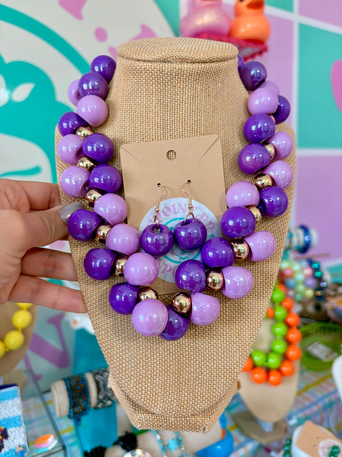 SET ARETES Y COLLAR MINI BUBBLES 🫧 VIOLETA Y LAVANDA