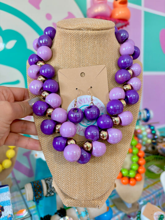 SET ARETES Y COLLAR MINI BUBBLES 🫧 VIOLETA Y LAVANDA