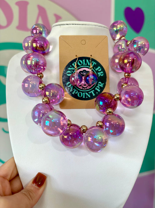 COLLAR Y ARETES BUBBLES LAVANDA