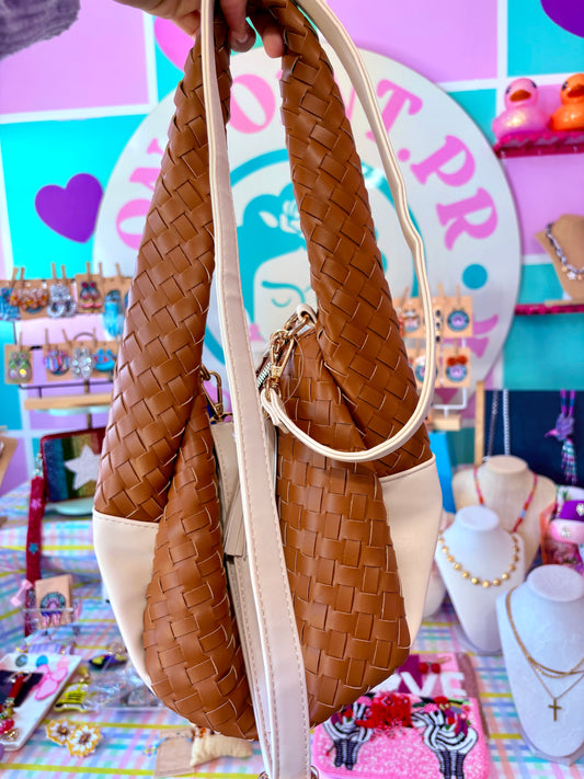 BOLSO MARRÓN Y CREMA AL HOMBRO O CROSSBODY