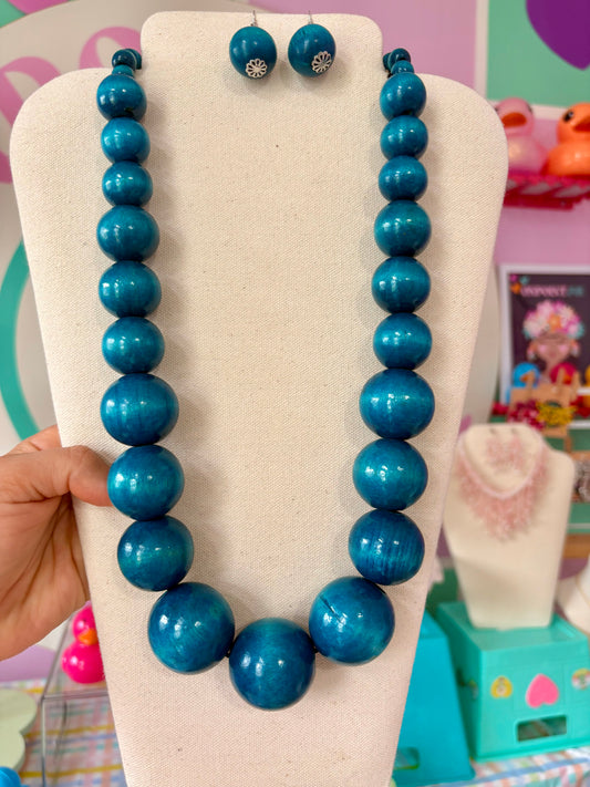 SET DE COLLAR LARGO Y ARETES AZUL
