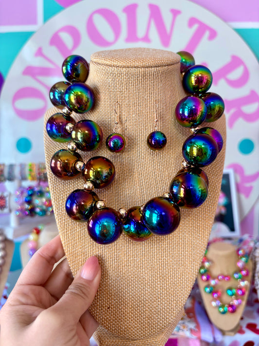 SET BUBBLES NEGRO ARETES Y COLLAR