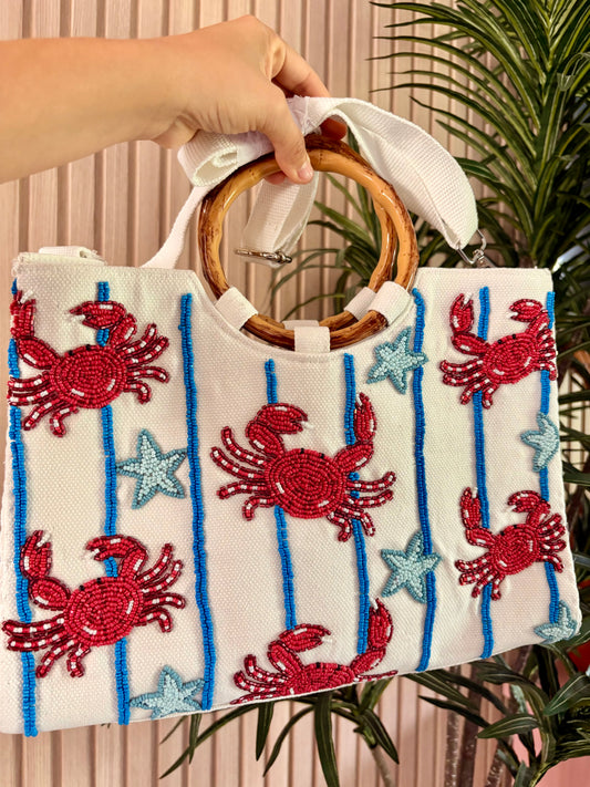 CARTERA BEADS CRAB 🦀 Y BAMBÚ HANDLE