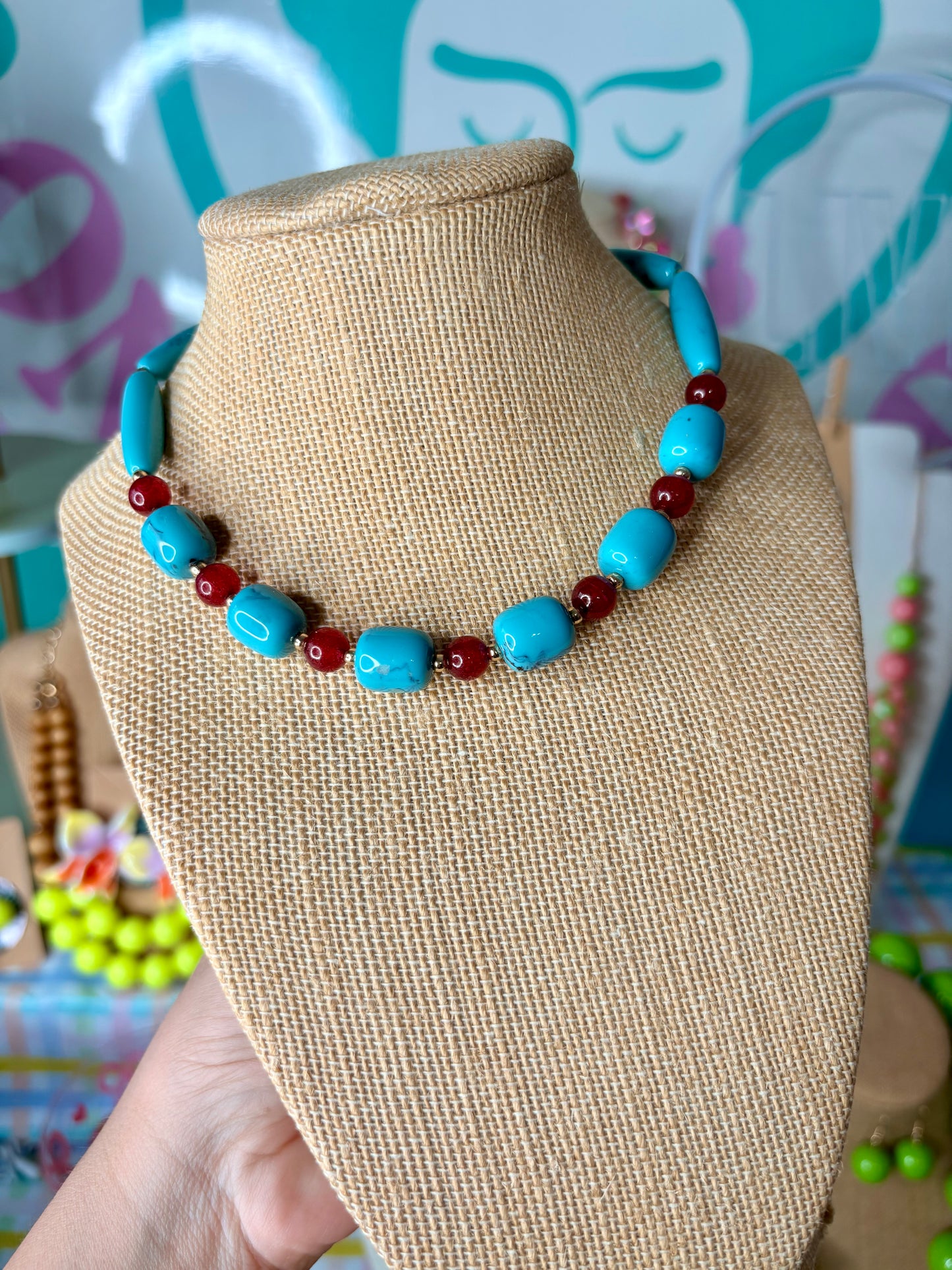 COLLAR ROJO Y TURQUESA
