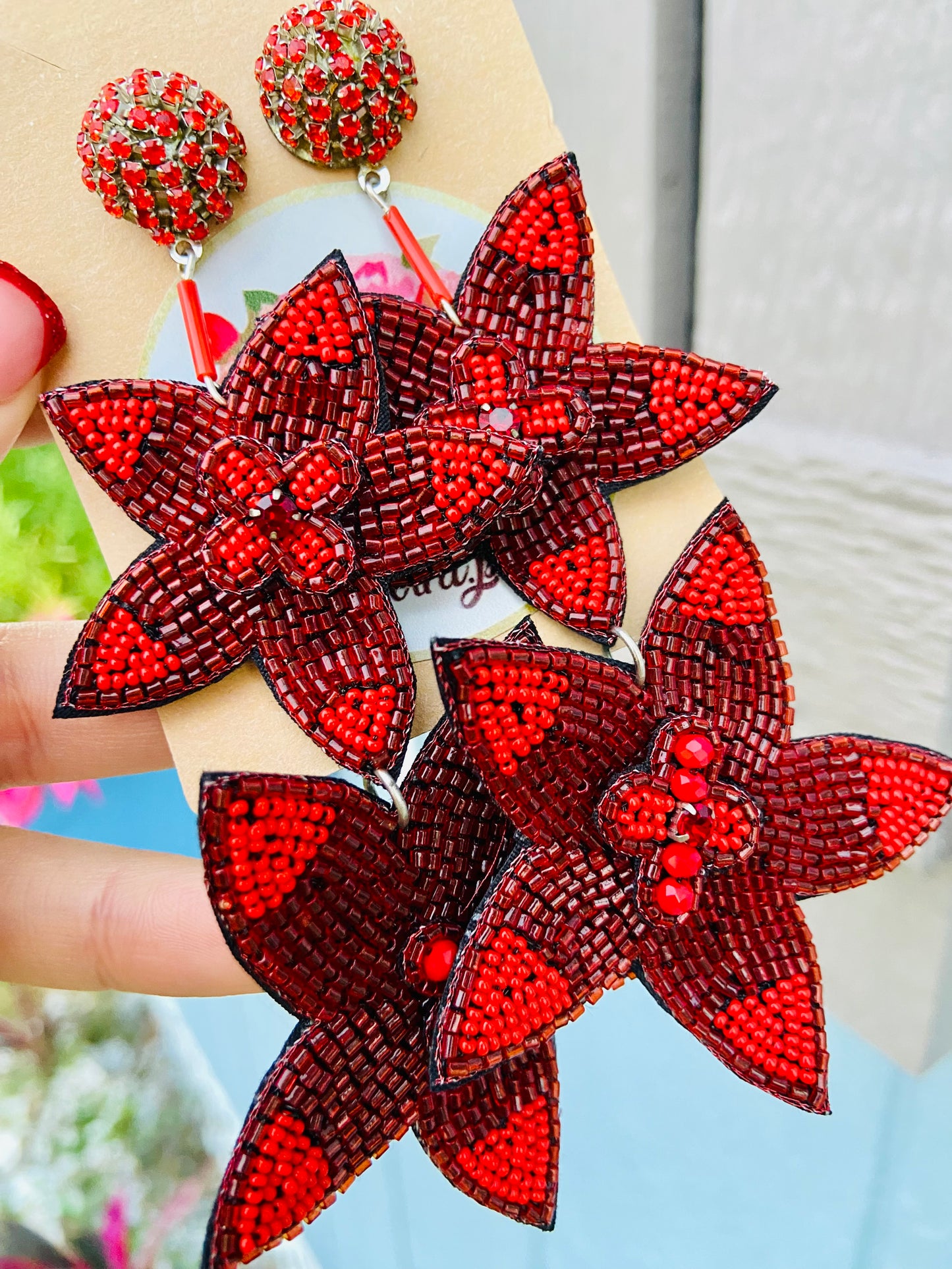 ARETES FLORES ROJAS