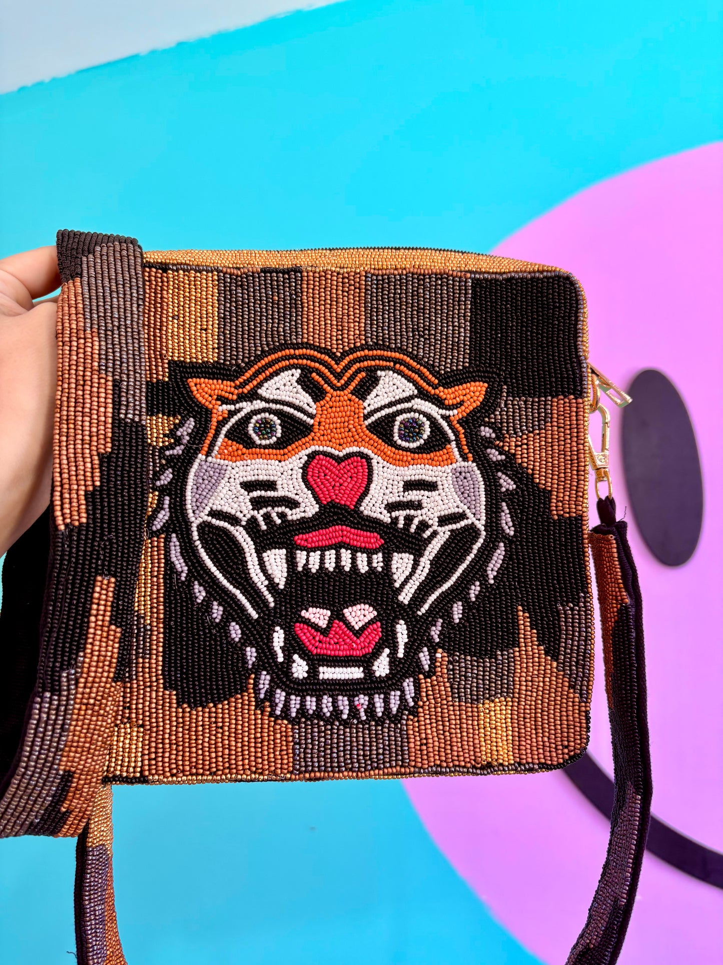 CARTERA DE TIGRE 🐅 CUADRADA CROSSBODY CON CORREA EN BEADS 🇮🇳