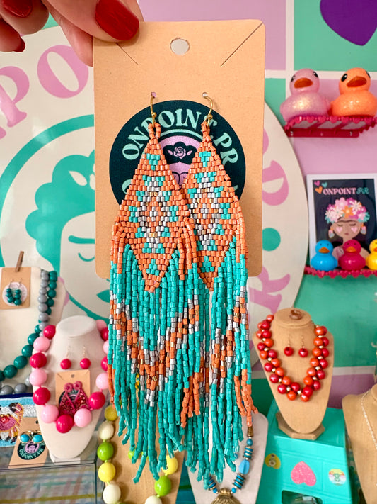 ARETES BOHO TURQUESA Y NARANJA