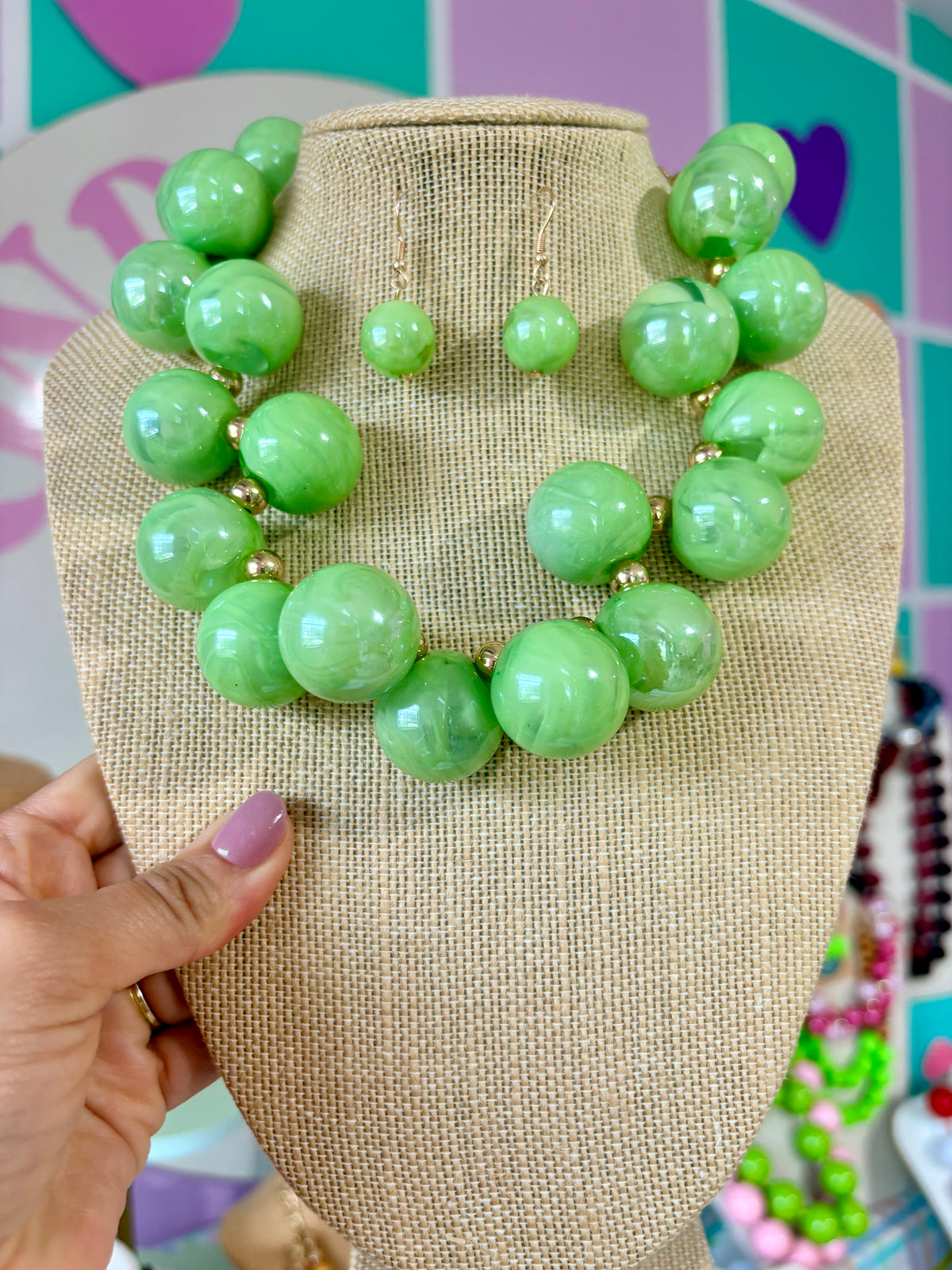 SET ARETES Y COLLAR BUBBLES 🫧 VERDE