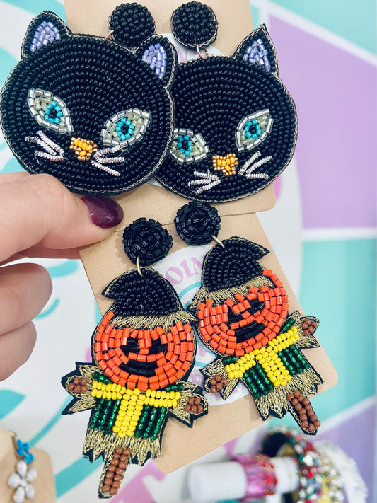 ARETES WEEN EN BEADS 🐈‍⬛ 🎃