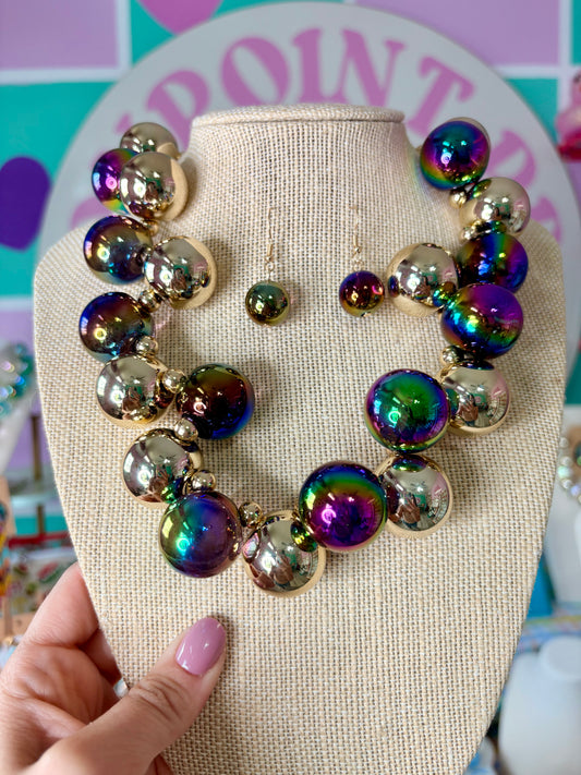 SET ARETES Y COLLAR BUBBLES 🫧 NEGRO Y DORADO