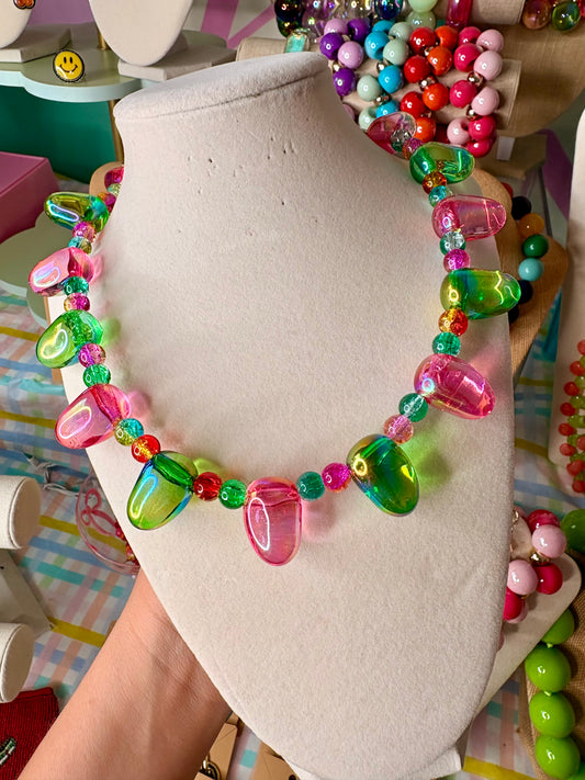 COLLAR ELÁSTICO VERDE Y ROSA