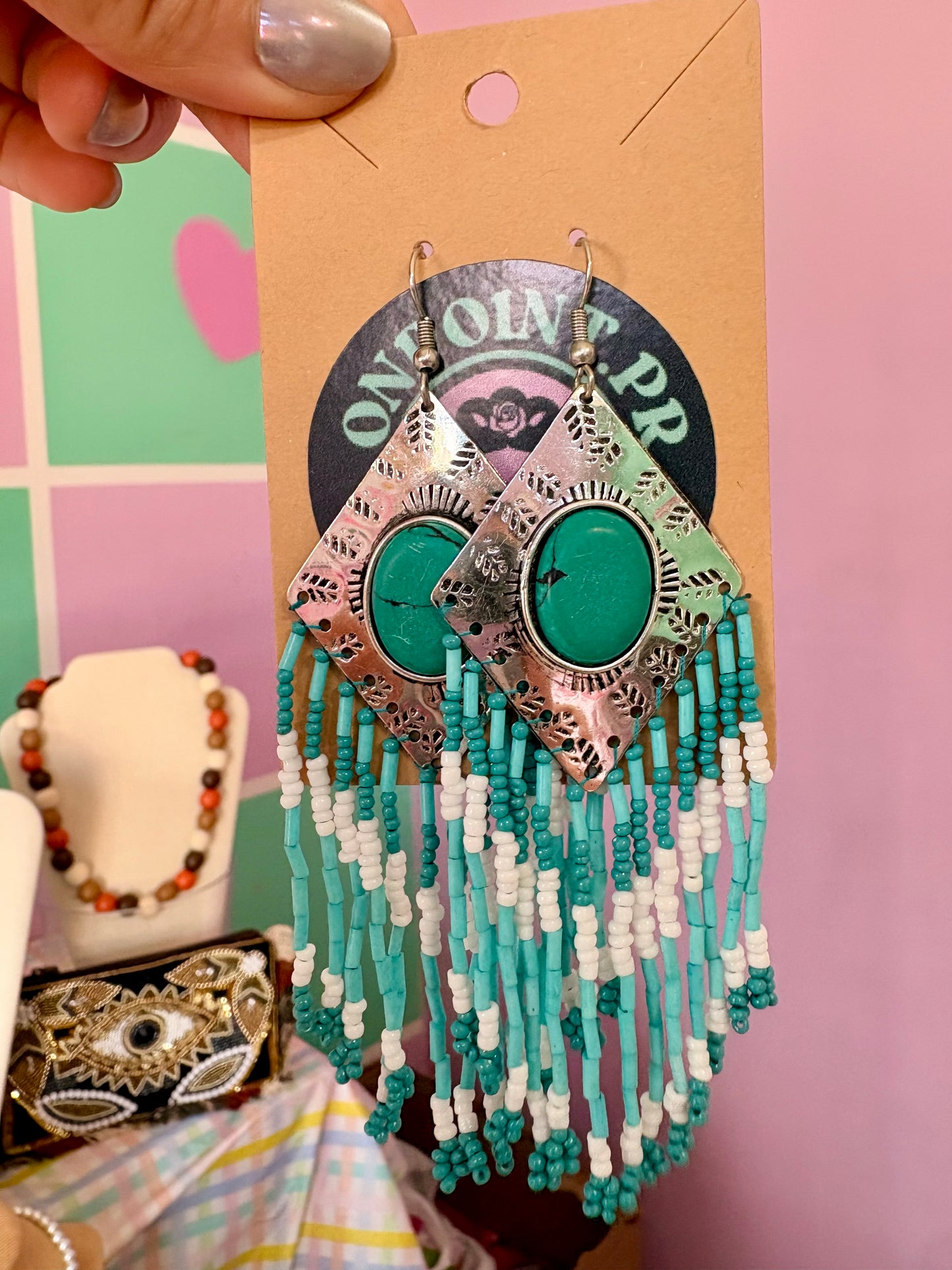 ARETES BOHO SILVER Y TURQUESA
