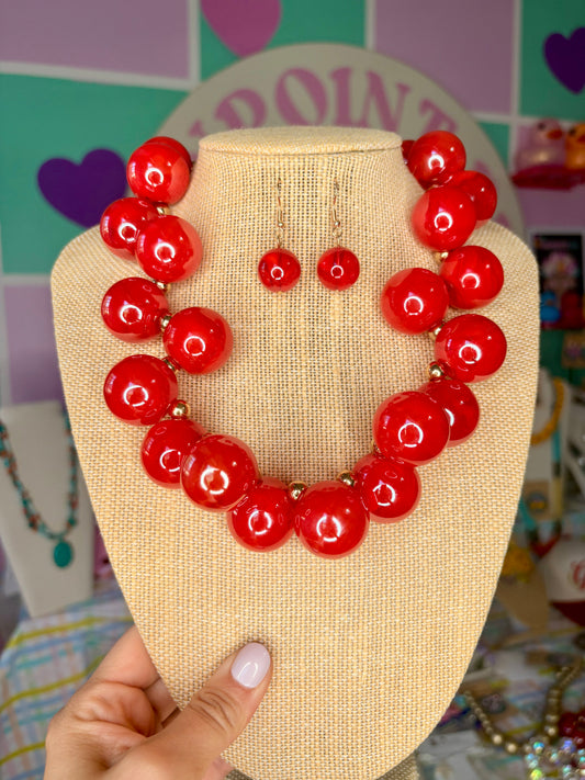 SET ARETES Y COLLAR BUBBLES ROJO