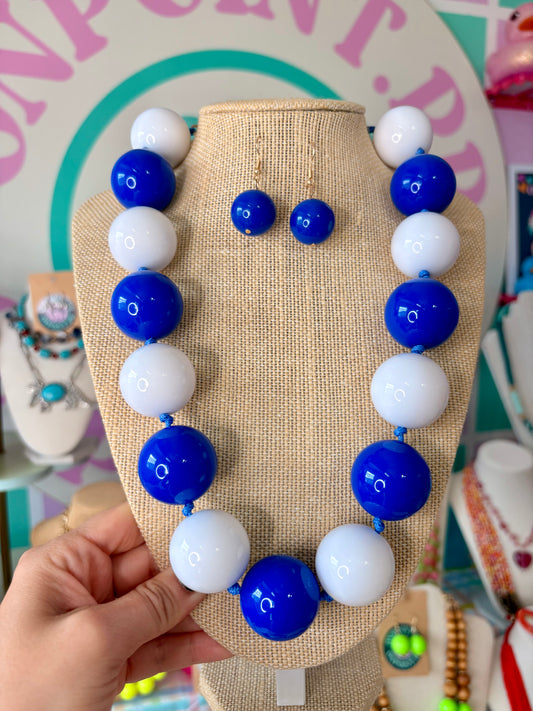 SET ARETES Y COLLAR BUBBLEGUM AZUL / BLANCO
