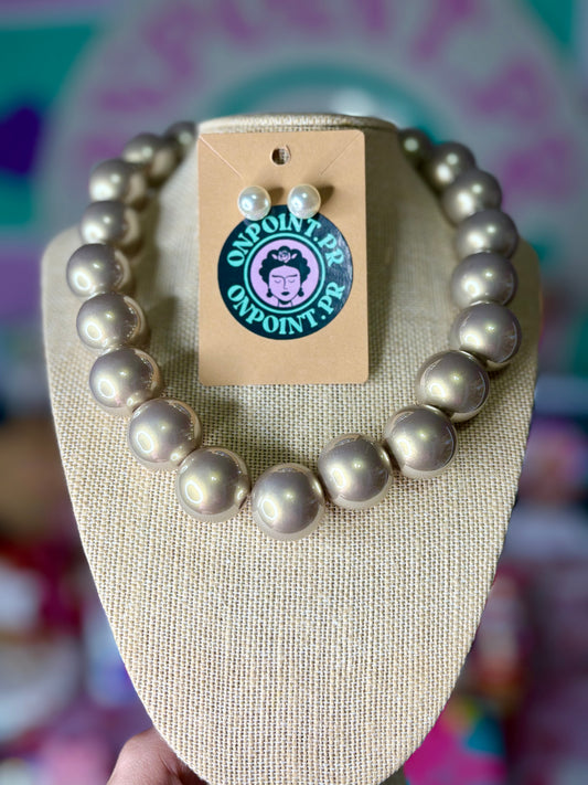 SET COLLAR Y ARETES BUBBLES 🫧 GRIS PERLADO