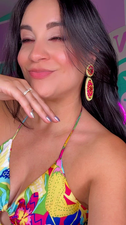 ARETES ROSA Y AMARILLO 🇮🇳