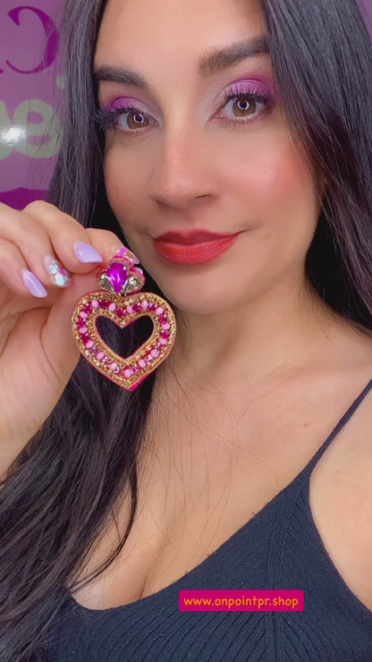 ARETES 💘 CORAZÓN EN PEDRERÍA